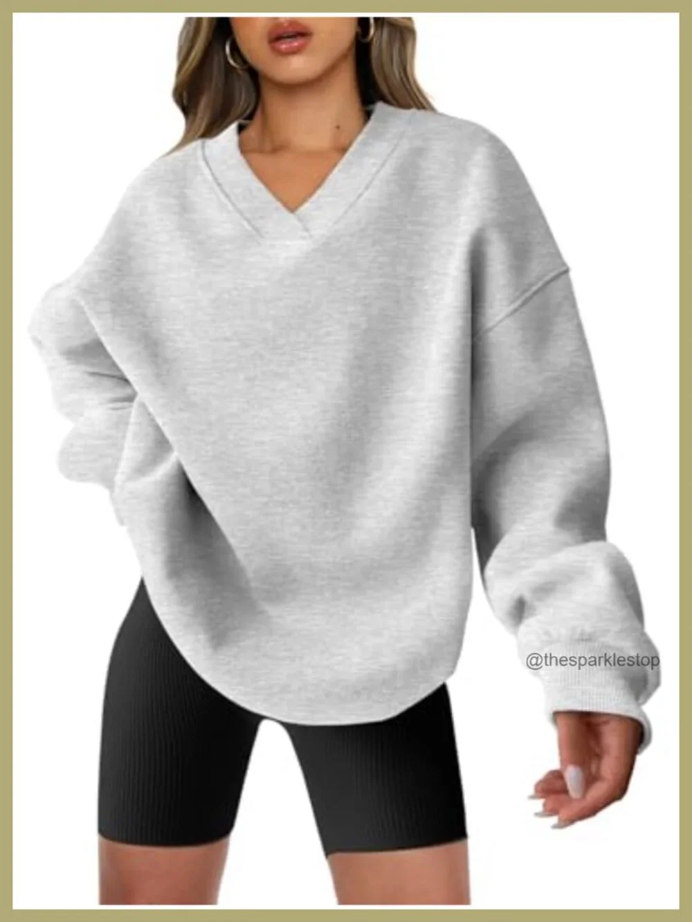 Oversized V Neck Fleece Sweatshirt, Rayon Blend Long Sleeve Pullover, Casual